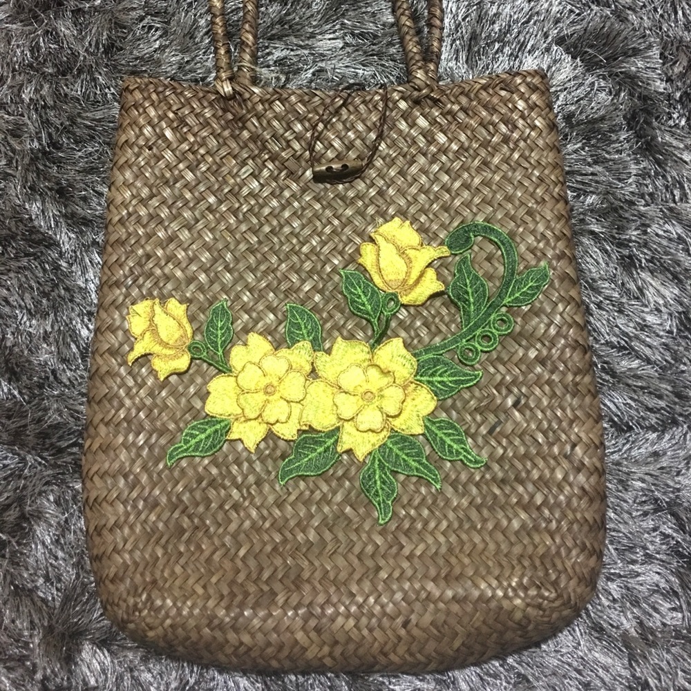 Embroidered Handmade Straw Tote